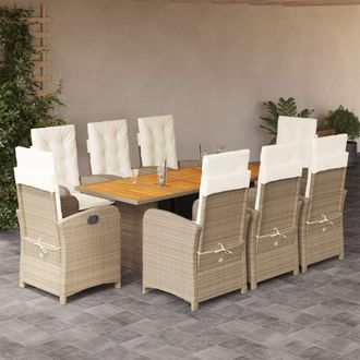 vidaXL Set Comedor De Jard&iacute;n 9 Pzas Con Cojines Rat&aacute;n Sint&eacute;tico Beige Vidaxl