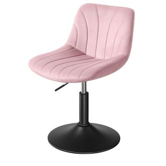 Vasagle Taburete de tocador con respaldo altura regulable terciopelo rosa