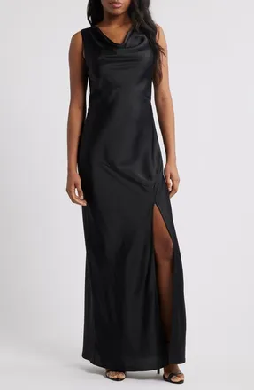 Wayf Lea Cowl Neck Satin Gown in Black at Nordstrom, Size X-Small