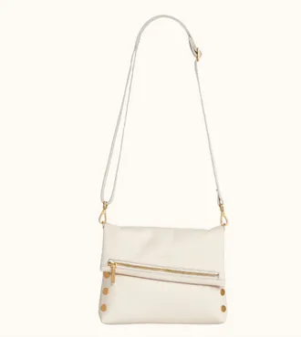 Hammitt Womens Leather Clutch Vip Medium Crossbody Bag In Calla Lily White/brushed Gold