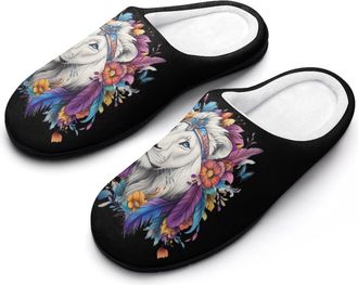 Generic Wild Natural Colorful Lion Funny Mens Slippers Cotton Warm House Shoes Memory Foam Sandals Print Size 7-14