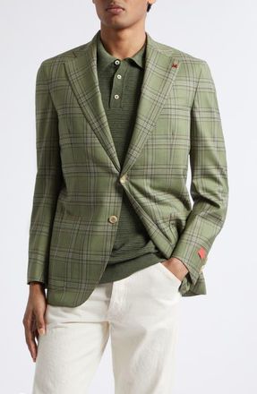 Isaia Delain Check Wool Sport Coat in Verde Segr 600 at Nordstrom, Size 44 Us