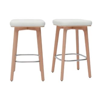 Miliboo Set De 2 Taburetes De Cocina Blancos Y De Madera Clara 65 Cm Gramma