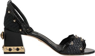 Dolce & Gabbana Black Studded Ankle Strap Sandals Womens Shoes