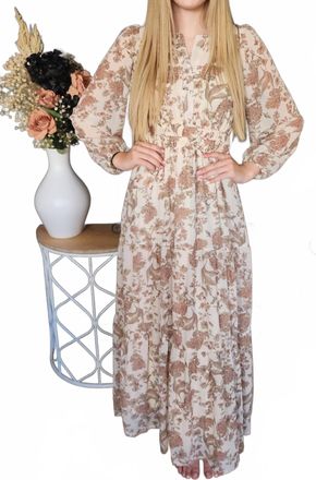 She + Sky Floral Tiered Maxi Dress In Beige
