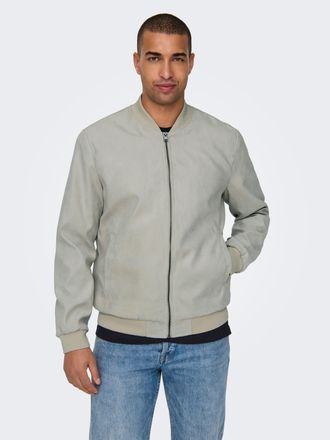 Only & Sons Bomberjacke ONLY & SONS ONSLUCAS FAKE SUEDE BOMBER OTW, Herren, Gr. XXL, blau (vapor blau), Web, Obermaterial: 100% Polyester, unifarben, regular fit 
