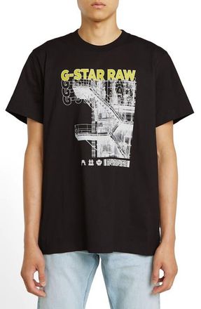 G-Star Stairs GR Loose Fit Organic Cotton Graphic T-Shirt in Dark Black at Nordstrom, Size Medium