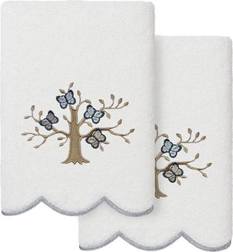 Linum Home Textiles 100% Turkish Cotton Teresa Scallop 2Pc Embellished Hand Towel Set