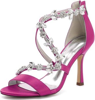 Generic Wedding Bridal Shoes Womens Bridal Stiletto Heels Sandals Sexy Open Toe Satin Wedding Party Dressy Heels Shoes 9.5Cm,Fuchsia,10 UK