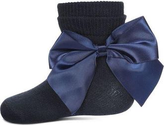 MeMoi Kids Silky Side Bow Anklet Socks in Navy at Nordstrom, Size 10