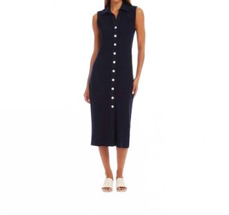 Karen Kane Ribbed Sleeveless Button Front Midi Dress In Navy