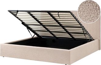 Beliani Ottoman Bed Beige Boucle Upholstery EU Super King Size Tufted Headboard Storage Function VION