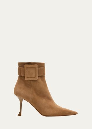 Roger Vivier Viv Ville 85MM Buckle-Detail Suede Ankle Boots