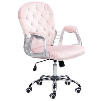 Beliani Silla De Oficina Reclinable De Terciopelo Rosa Pastel Plateado Negro Giratorio Princess