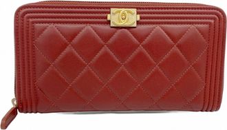 Chanel Bordeaux Leather Long Wallet (Bi-Fold) (Pre-Owned)