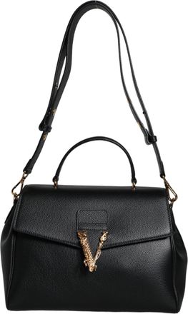 Versace Top Handle Grainy Calfskin Leather Crossbody Womens Bag