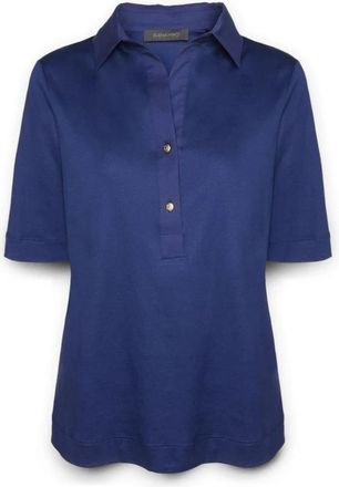 Elena Miro T-shirt met kraag en knopen - Dames - Polos - Blauw - L - Tops