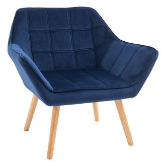 HOMCOM Luxe Velvet-Feel Accent Chair w/ Wide Arms Slanted Back Wood Legs Blue | TJ Hughes