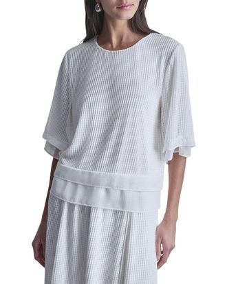 DKNY 3/4 Drop-Shoulder Layered Windowpane Top