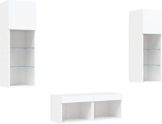 vidaXL Vidaxl - Muebles De Tv De Pared Con Luces Led 4 Piezas Blanco