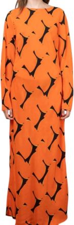 Shine Abstract Silk Bias Cut Dress In Orange