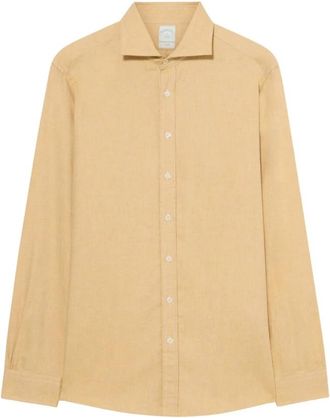 Brooks Brothers Slim Fit Melange Katoen Flanellen Overhemd met Spread Kraag - Heren - Casual Overhemden - Geel - L - Katoen - Overhemden