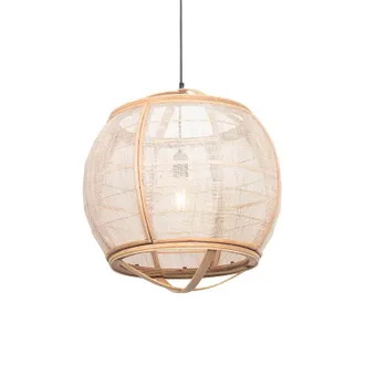 QAZQA Qazqa Oriental L&aacute;mpara Colgante De Estilo Oriental Marr&oacute;n 50 Cm - Pascal Textil /acero /madera Alargada Adecuado Para Led Max. 1 X 60 Watt