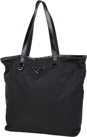 Prada Black Nylon Leather Tote Bag (Pre-Owned)