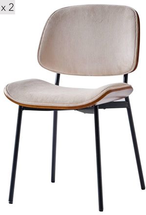 Nordlys Set of 2 Industrial Metal Wood Dining Chairs in Beige