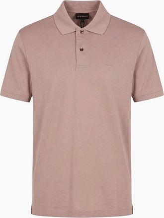 Emporio Armani Mens Embroided Logo Viscose Soft Touch Salmon Pink Polo Shirt - Size: 42