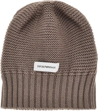 Emporio Armani Knitted beanie hat with logo label Woman S