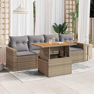 vidaXL Juego De Sof&aacute;s Jard&iacute;n Con Cojines 5 Pzas Rat&aacute;n Sint&eacute;tico Beige Vidaxl