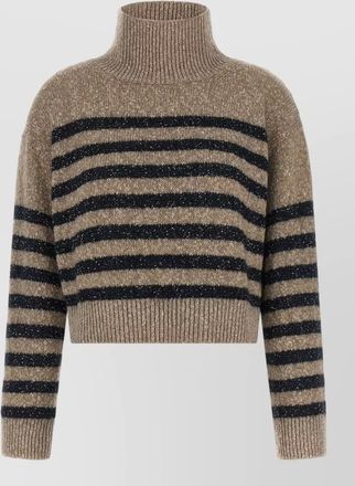Brunello Cucinelli wool cashmere striped high neck cropped sweater