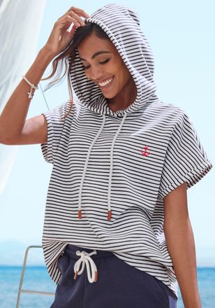 H.I.S Sweatshirt H.I.S, Damen, Gr. 32/34, blau (marine, sanftes wei&szlig;), Sweatware, Obermaterial: 60% Baumwolle, 40% Polyester, gestreift, bequem h&uuml;ftlang, Ru