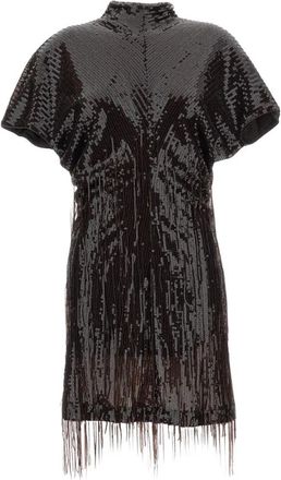 Federica Tosi Sequin Fringe Mini Jurk - Dames - Feestkleedjes - Bruin - M - Leer - Kleedjes