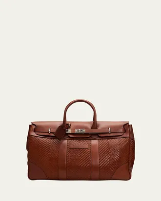 Brunello Cucinelli Mens Braided Leather Duffel Bag