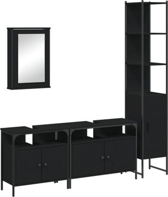 vidaXL Vidaxl - Juego De Muebles De Ba&ntilde;o 4 Pzas Madera Contrachapada Negro