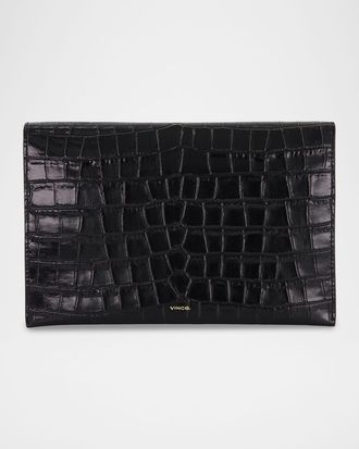 Vince Croc-Effect Leather Bifold Clutch Bag