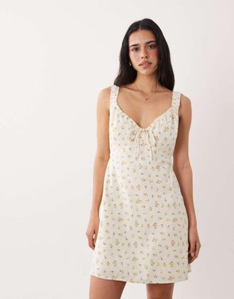 Abercrombie & Fitch Vestito corto milkmaid arricciato bianco a fiori
