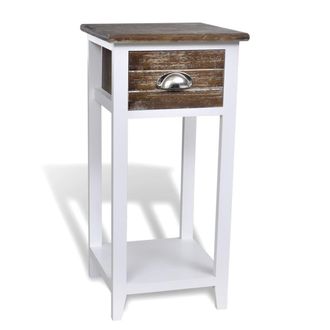 vidaXL Mesita De Noche Con 1 Caj&oacute;n Marr&oacute;n Y Blanca Vidaxl