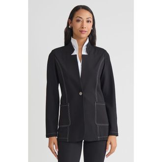 Misook Tailored LuxeStretch Ponte Single Button Blazer in Biscotti/black at Nordstrom, Size Xx-Large