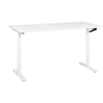 Beliani Escritorio De Altura Regulable Manualmente Oficina Moderna Patas Redondas 160 X 72 Cm Tablero Blanco Soporte De Acero Blanco Destinas