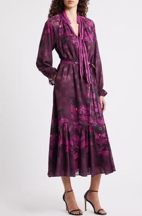 Ciebon Natalie Metallic Mixed Print Long Sleeve Dress in Burgundy Multi at Nordstrom Rack, Size X-Small