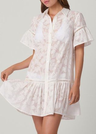Shoshanna Ruffle Mini Stencil Floral Burnout Cover Up in Optic at Nordstrom, Size X-Small