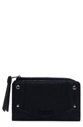 Desigual Medium Embroidered Faux Leather Bifold Wallet in Black at Nordstrom