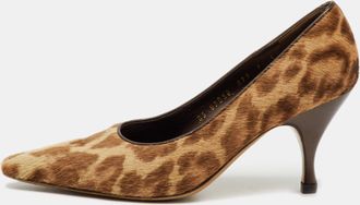 Ferragamo Beige/brown Animal Print Calf Hair Pumps