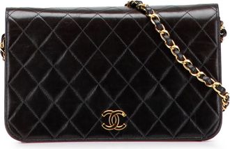 Chanel Borsa a tracolla in pelle di agnello trapuntata con battente 1997-1999 - Nero
