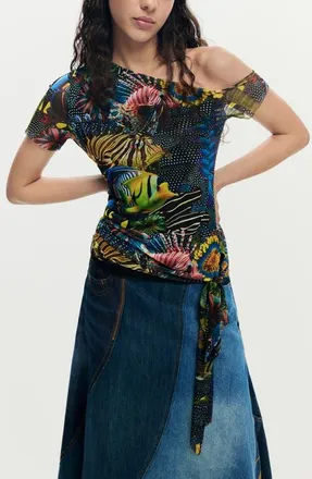 Desigual Tie Hem T-Shirt in Black at Nordstrom, Size X-Large
