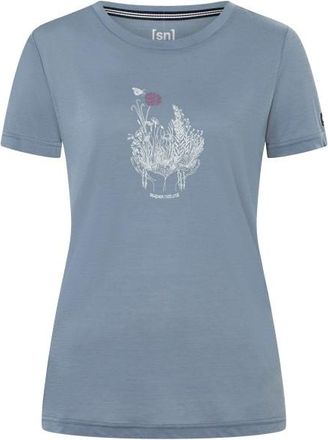super.natural Flowerhands Tee Merinoshirt f&uuml;r Damen | flint stone / sangria