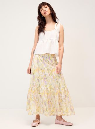Twik Womens Patterned poplin tiered maxi skirt